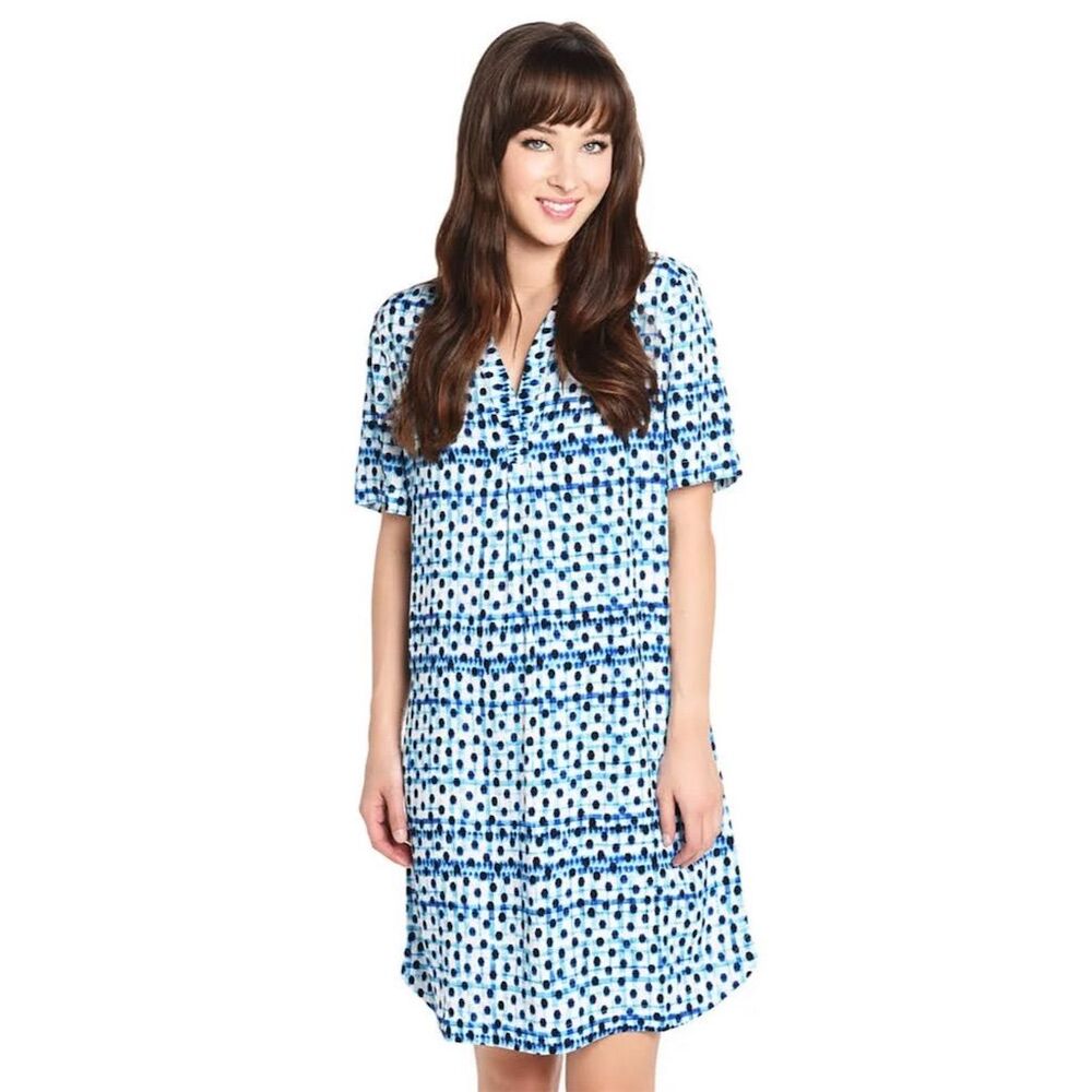 NWOT Tommy Bahama Women's Blue Dot Matrix Shirt‎ Dress Size S Knee Length